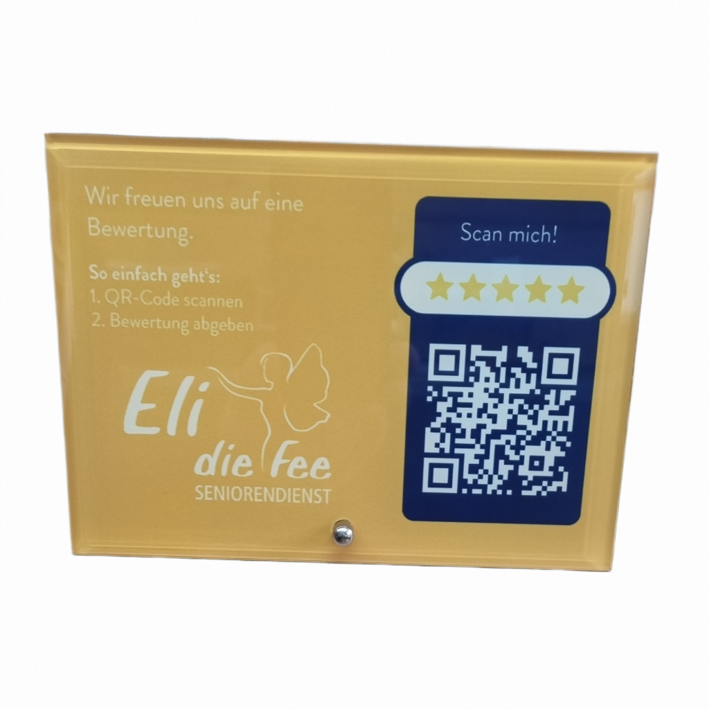 Glas Aufsteller mit QR-Code